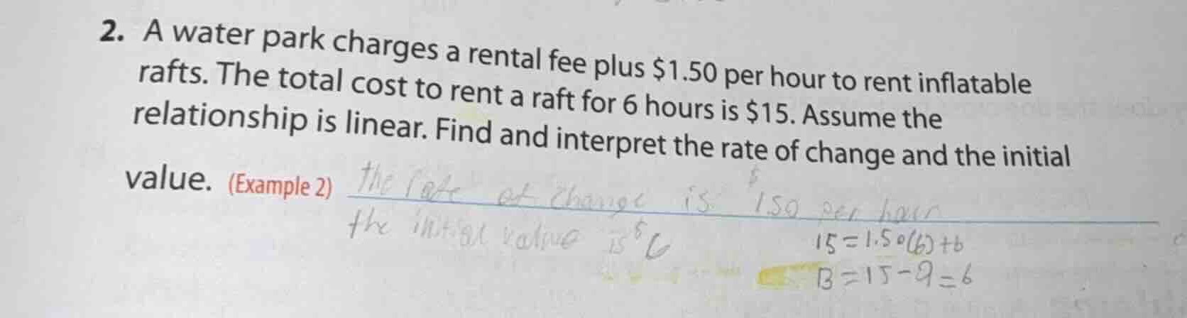 2. a water park charges a rental fee plus $1.50 per hour to rent inflat…