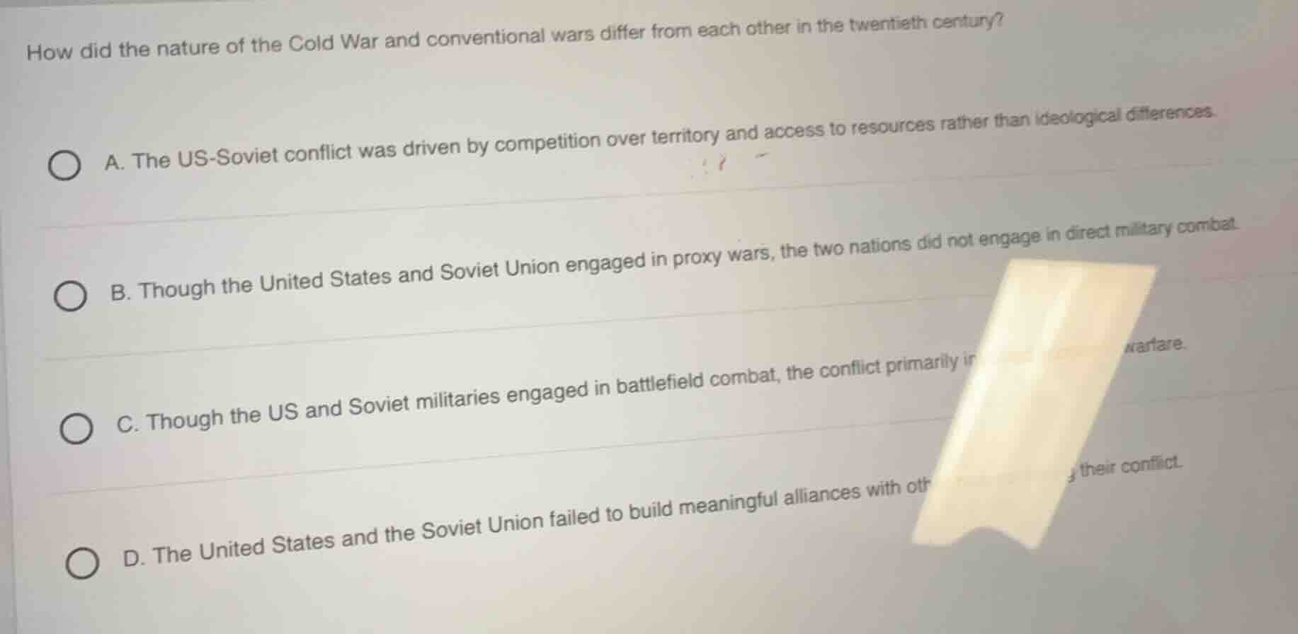 how did the nature of the cold war and conventional wars differ from ea…