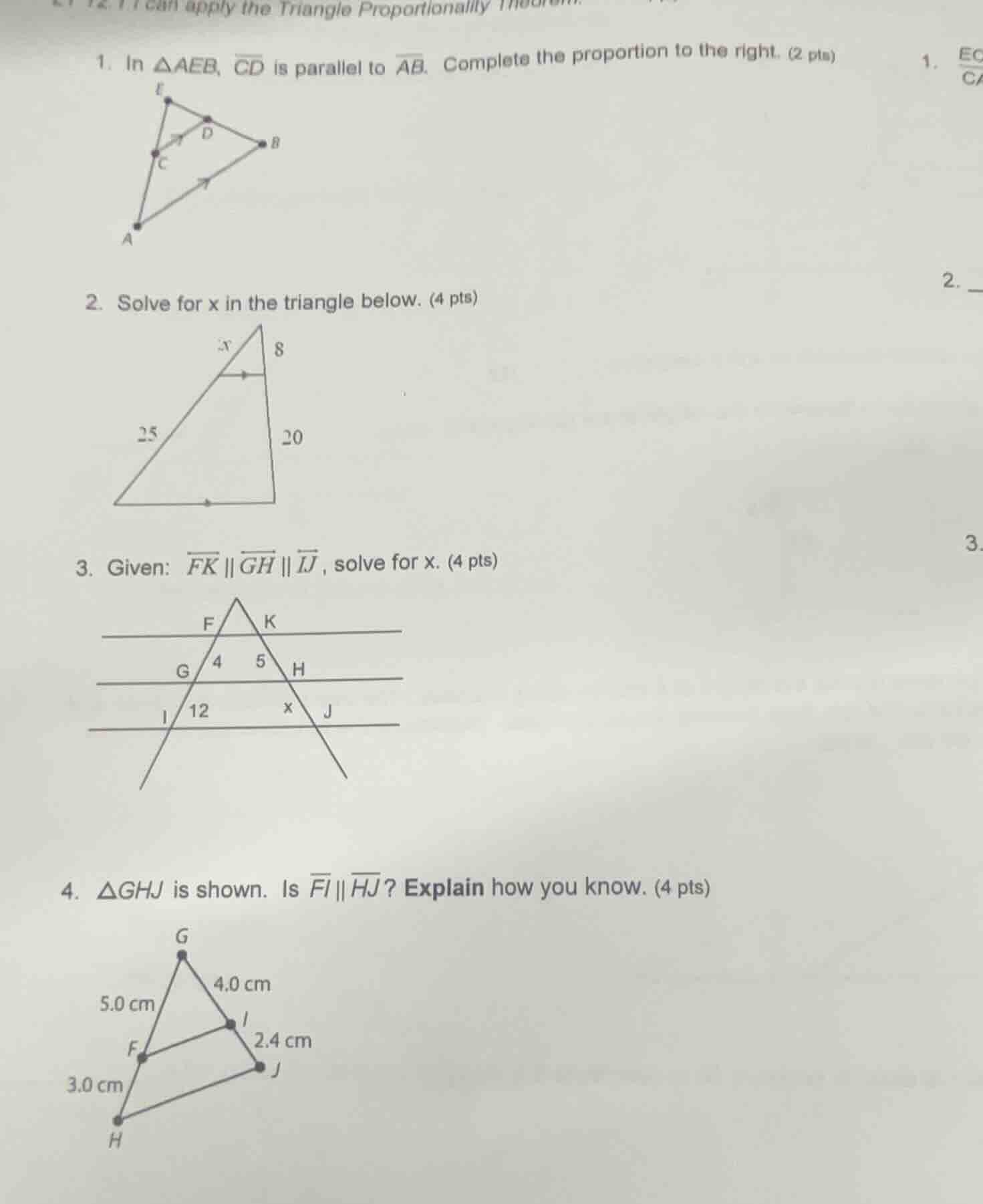 1. in $\triangle aeb$, $overline{cd}$ is parallel to $overline{ab}$. co…