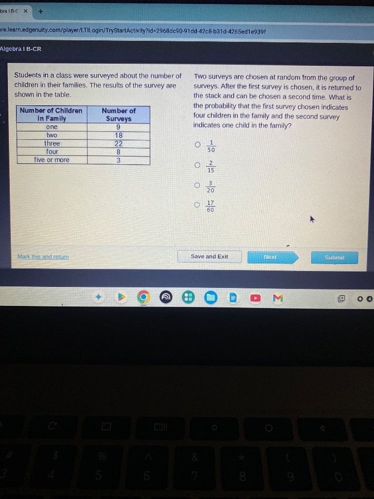 algebra i b-cr students in a class were surveyed about the number of ch…
