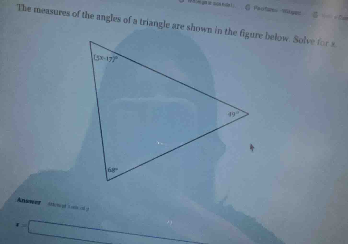 the measures of the angles of a triangle are shown in the figure below.…
