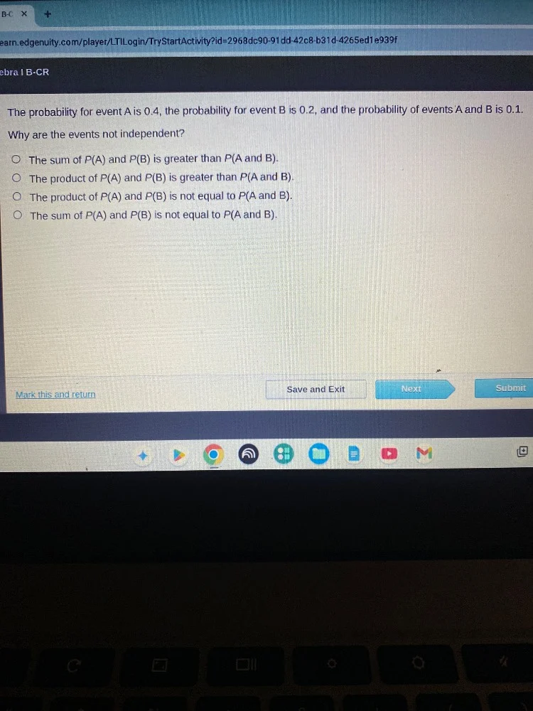 ebra i b-cr the probability for event a is 0.4, the probability for eve…