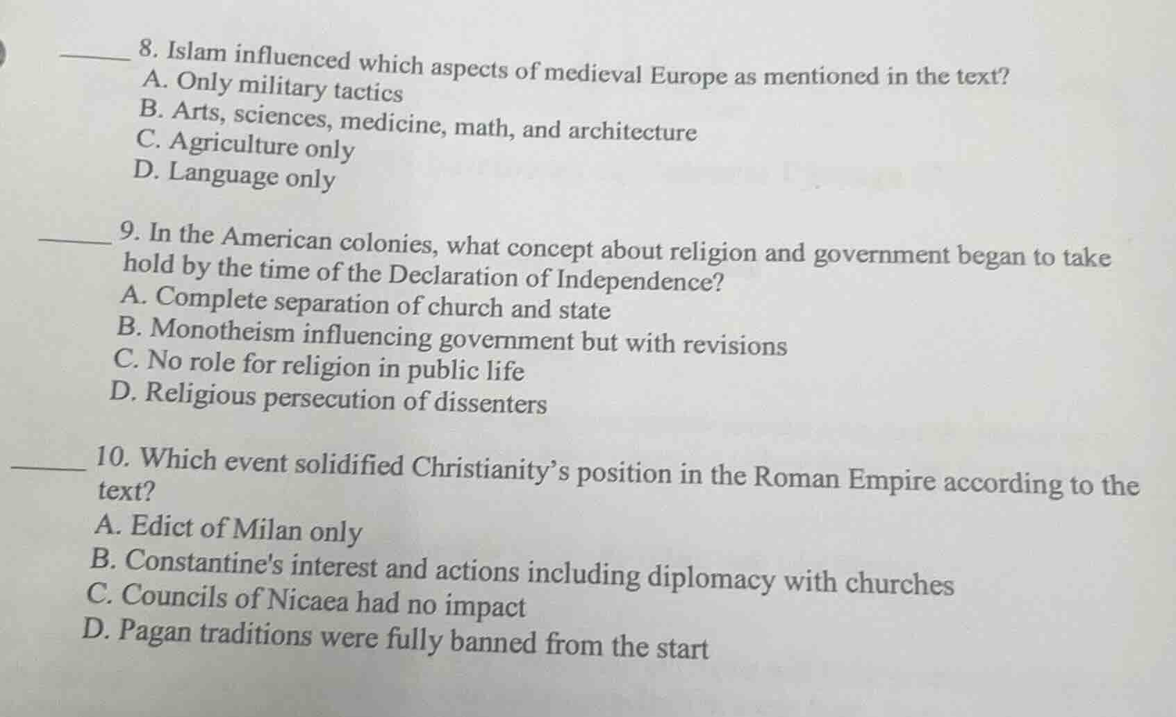 8. islam influenced which aspects of medieval europe as mentioned in th…