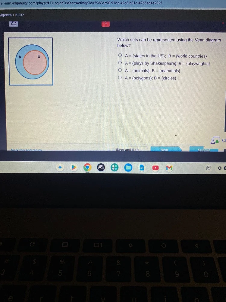 algebra i b-cr which sets can be represented using the venn diagram bel…