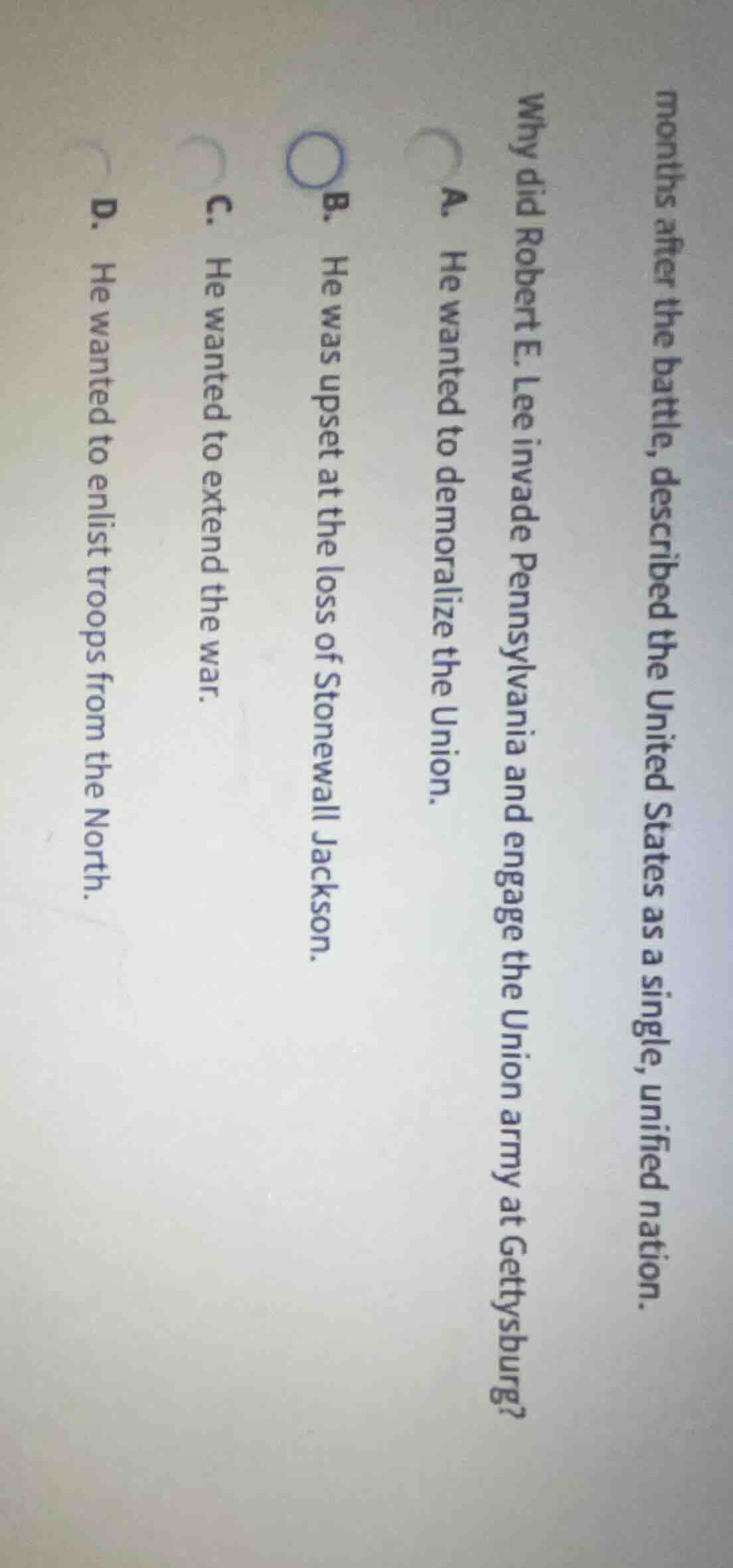 months after the battle, described the united states as a single, unifi…