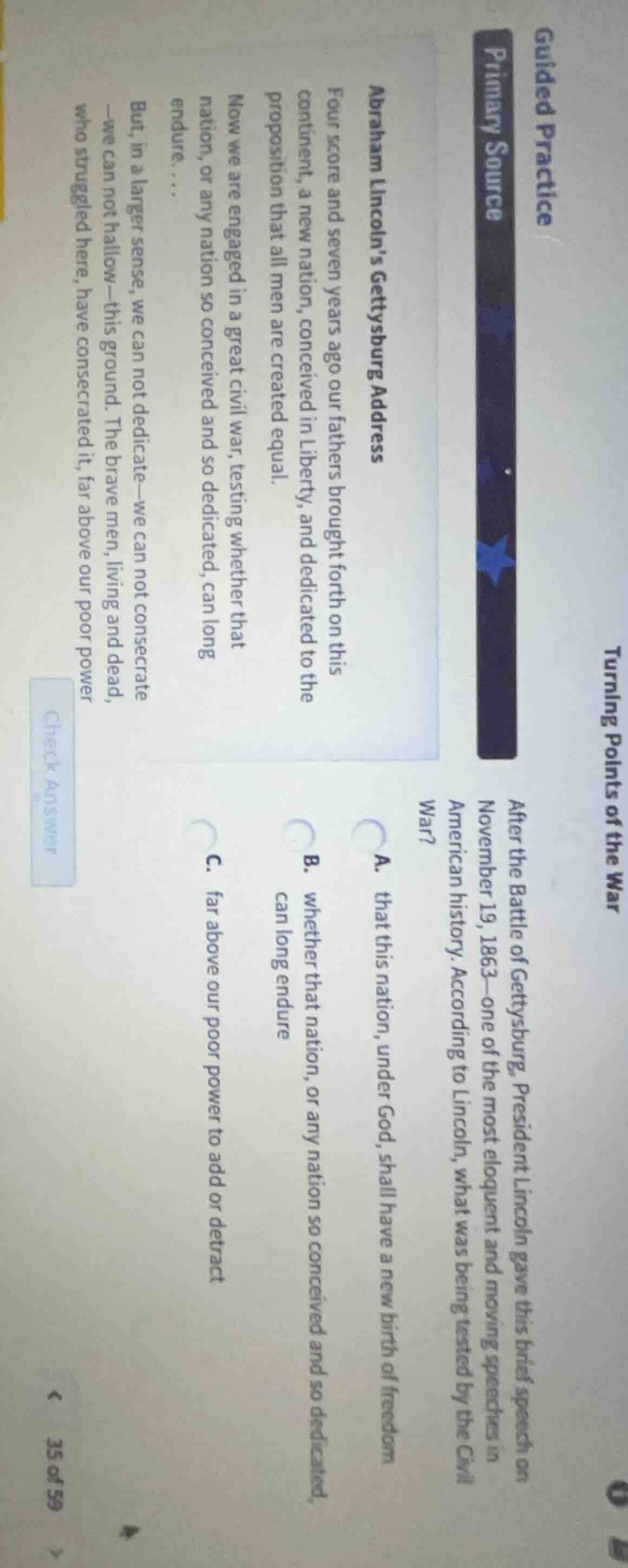 turning points of the war guided practice primary source abraham lincol…