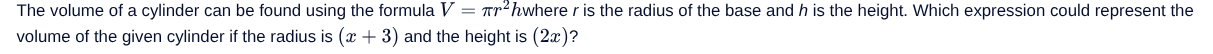 the volume of a cylinder can be found using the formula $v = \\pi r^{2}…