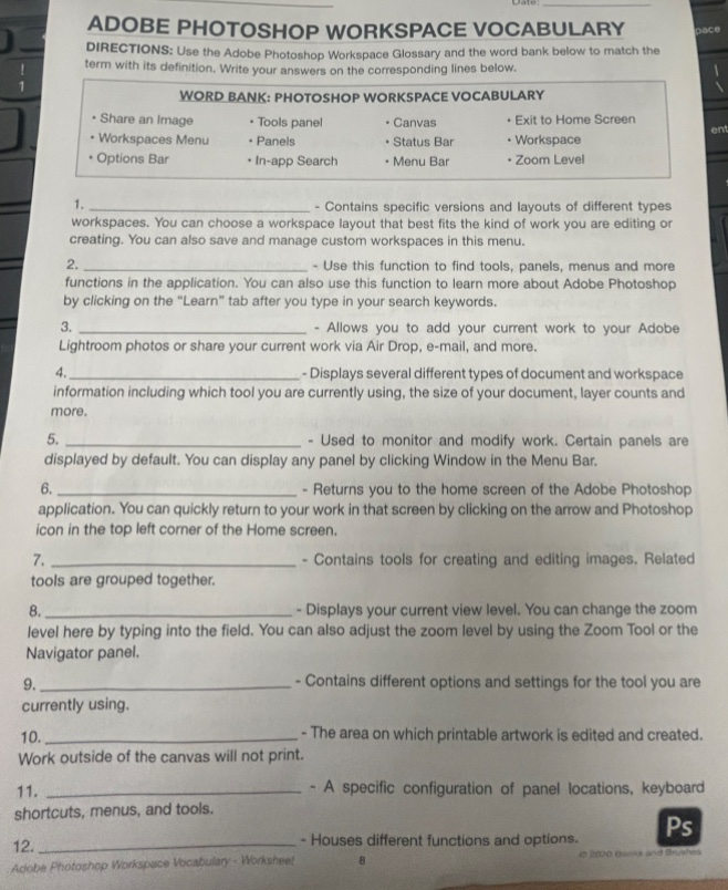 adobe photoshop workspace vocabulary directions: use the adobe photosho…