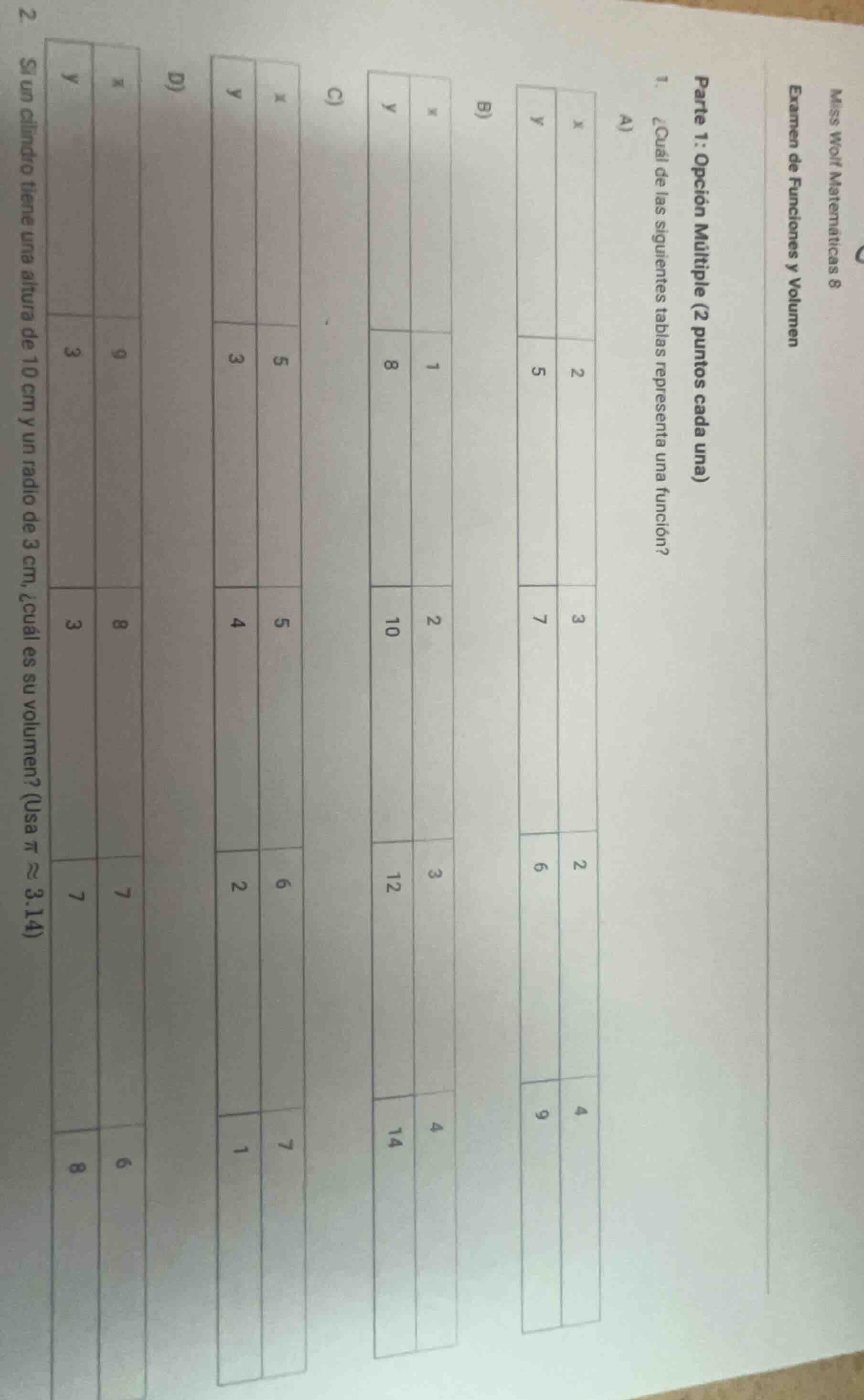 miss wolf matemáticas 8 examen de funciones y volumen parte 1: opción m…