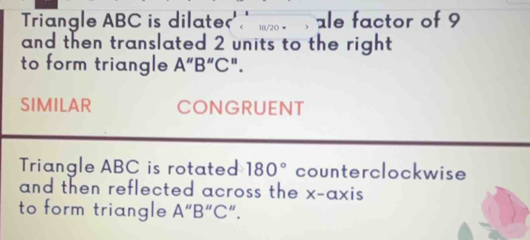 triangle abc is dilated with a scale factor of 9 and then translated 2 …