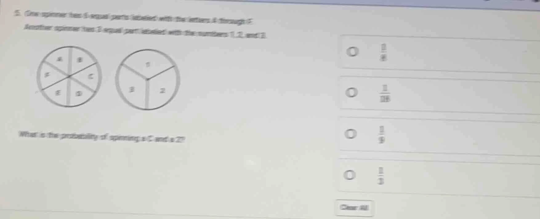 5. one spinner has 6 equal parts labeled with the letters a through f.a…