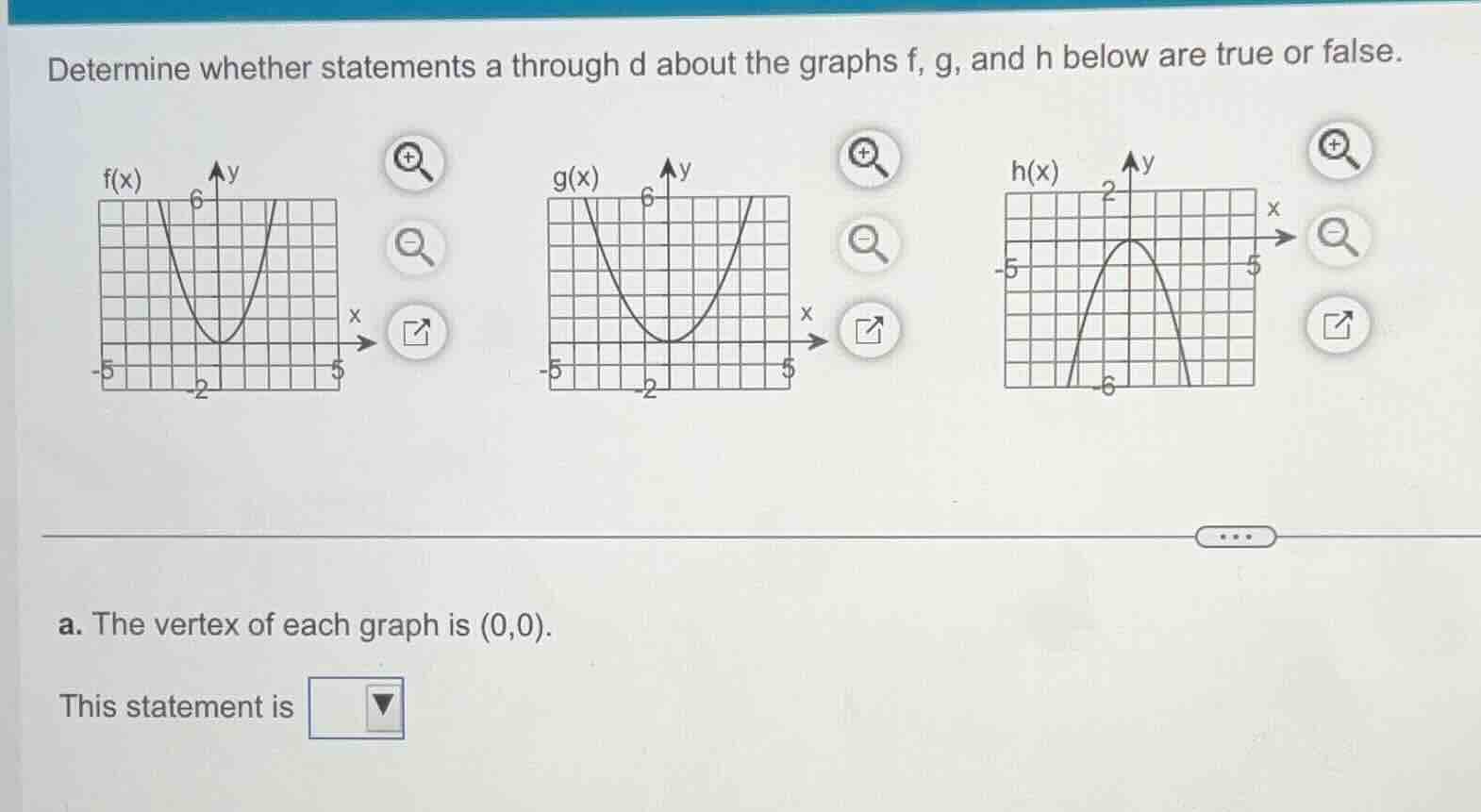 determine whether statements a through d about the graphs f, g, and h b…