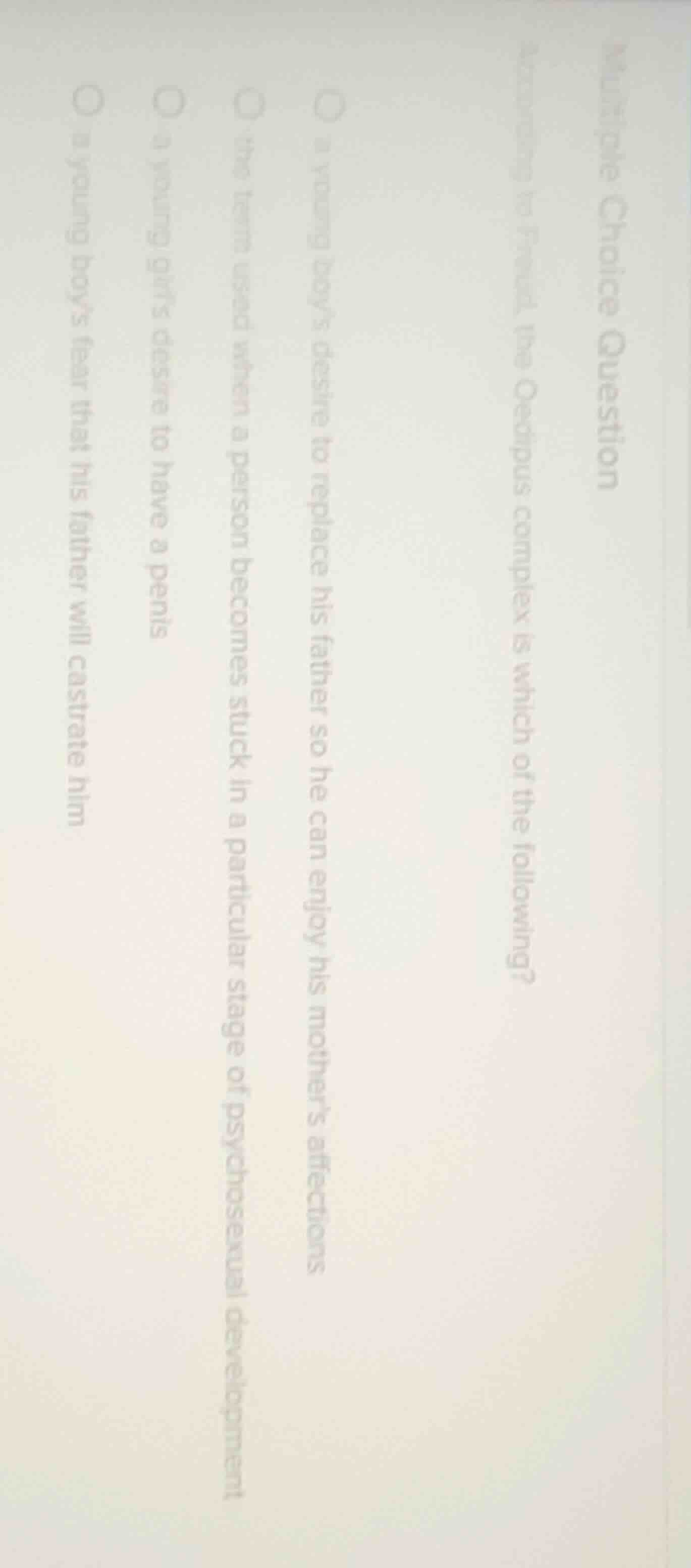 multiple choice question according to freud, the oedipus complex is whi…