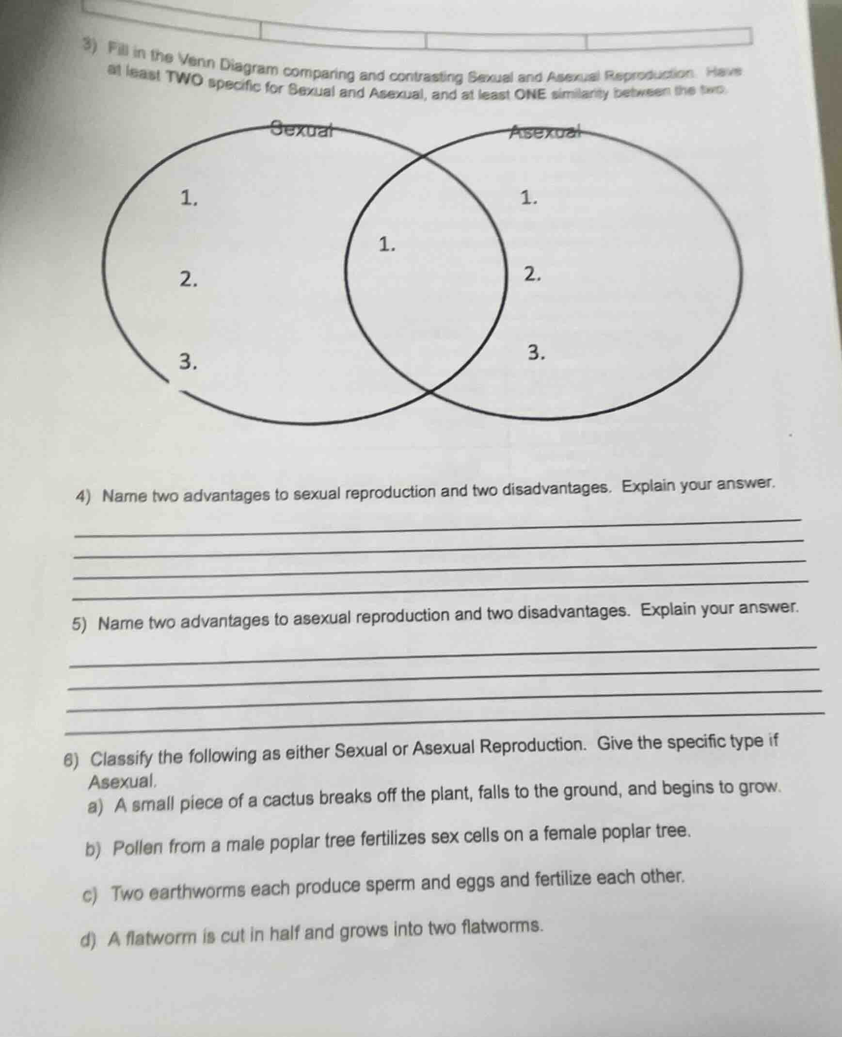 3) fill in the venn diagram comparing and contrasting sexual and asexua…
