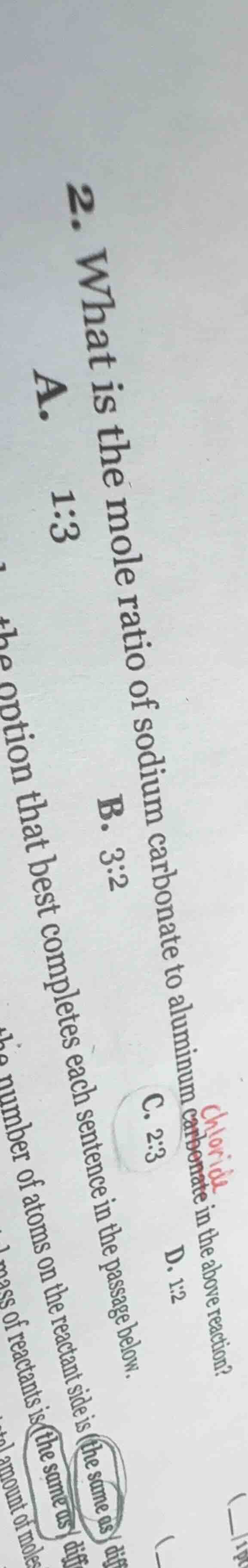 2. what is the mole ratio of sodium carbonate to aluminum carbonate in …