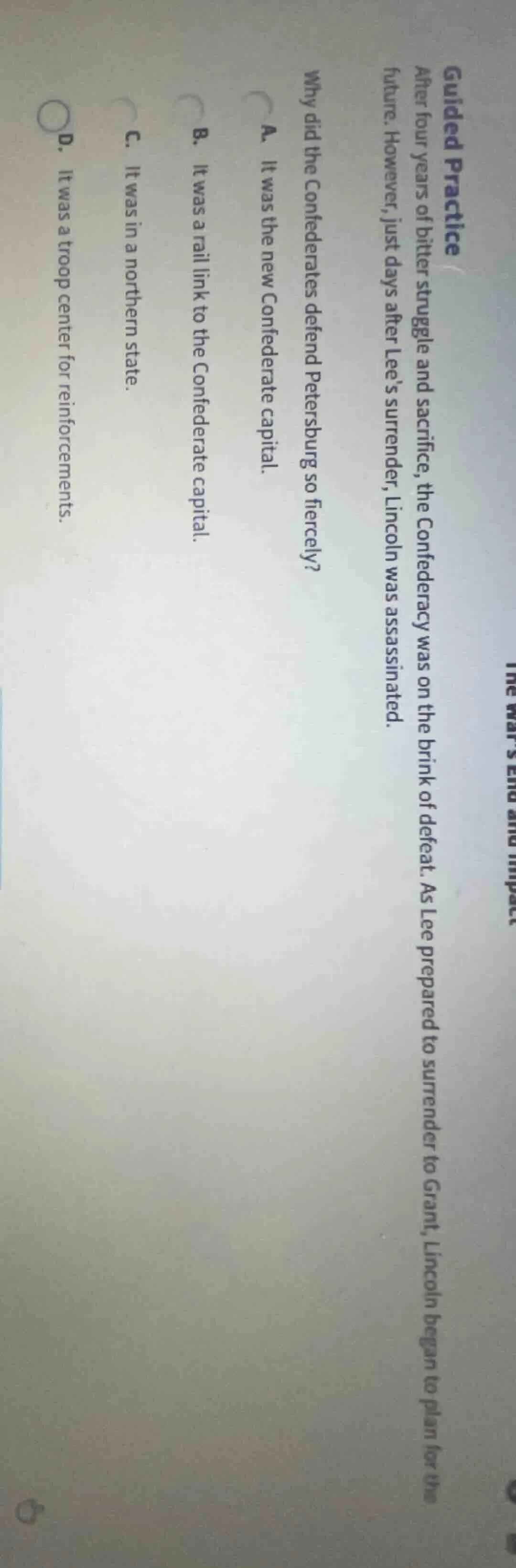 guided practice after four years of bitter struggle and sacrifice, the …