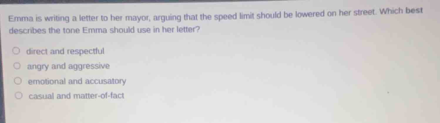 emma is writing a letter to her mayor, arguing that the speed limit sho…