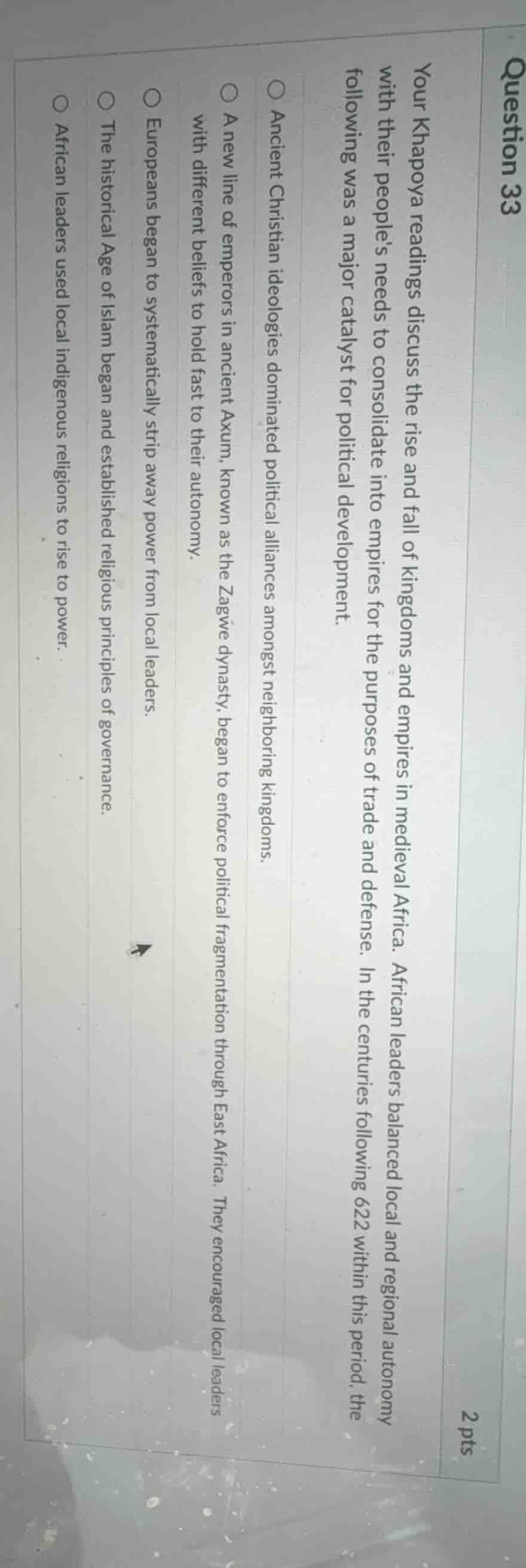 question 33 2 pts your khapoya readings discuss the rise and fall of ki…