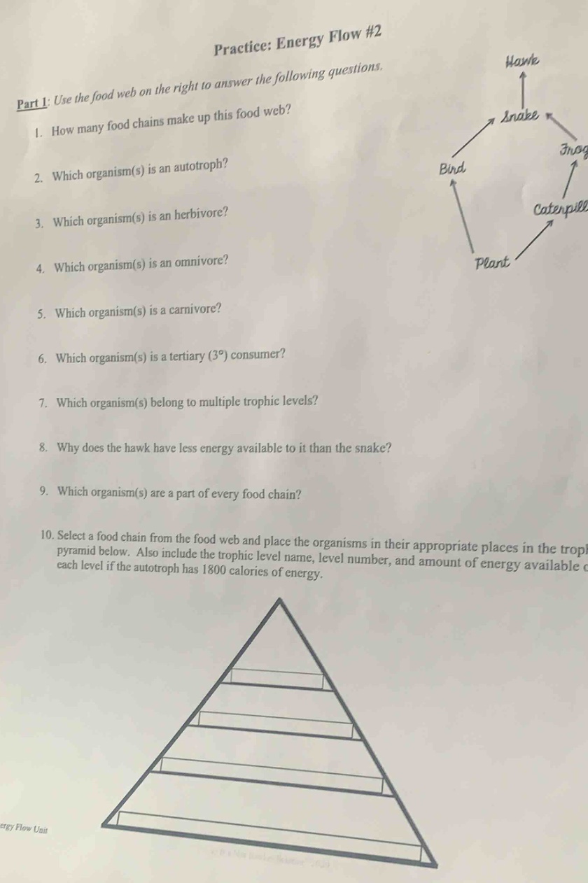 practice: energy flow #2 part i: use the food web on the right to answe…