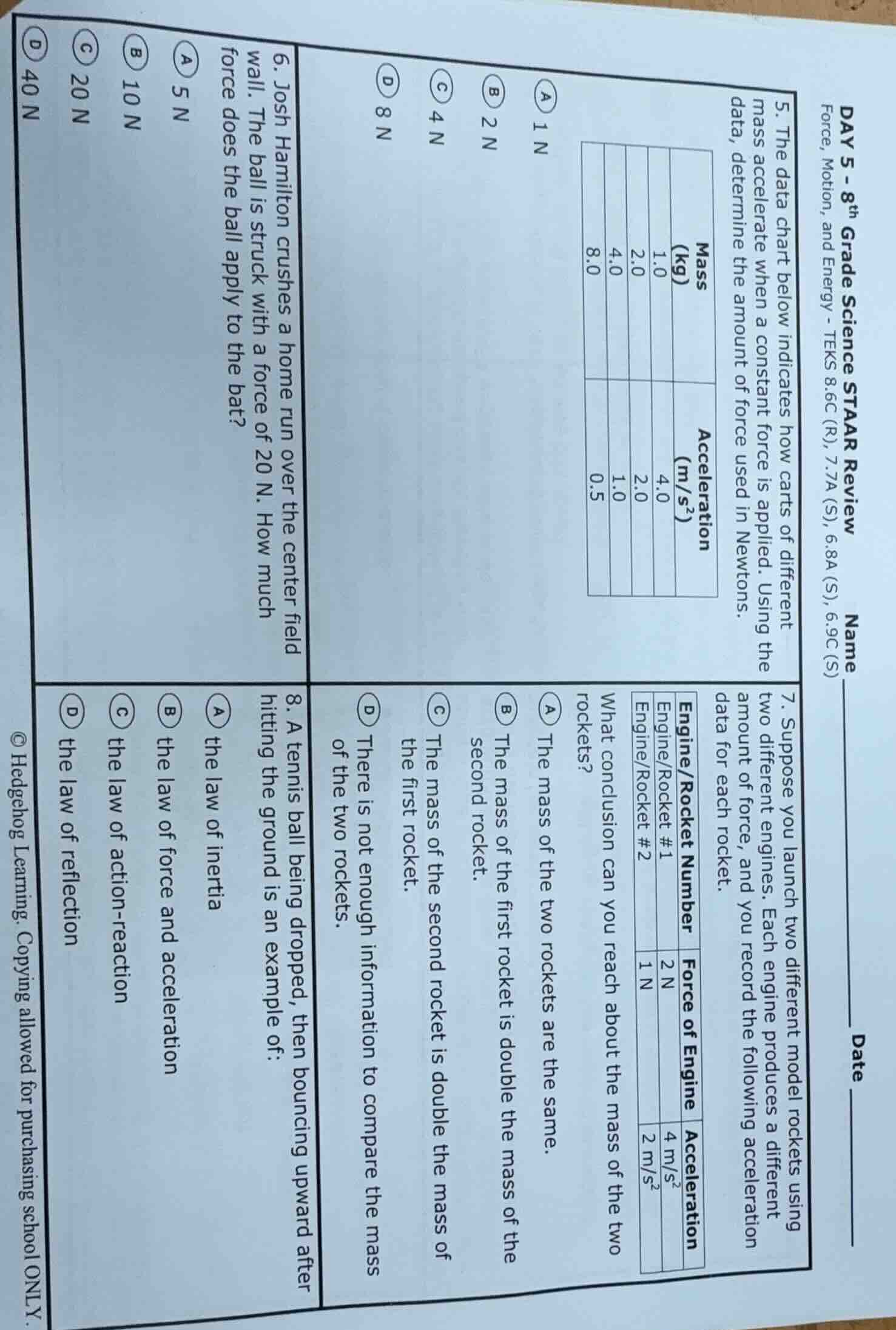 day 5 - 8th grade science staar reviewnamedateforce, motion, and energy…