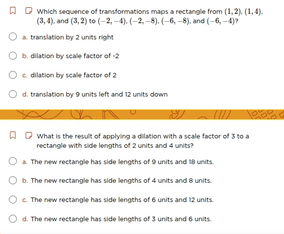 1. which sequence of transformations maps a rectangle from (1,2), (1,4)…