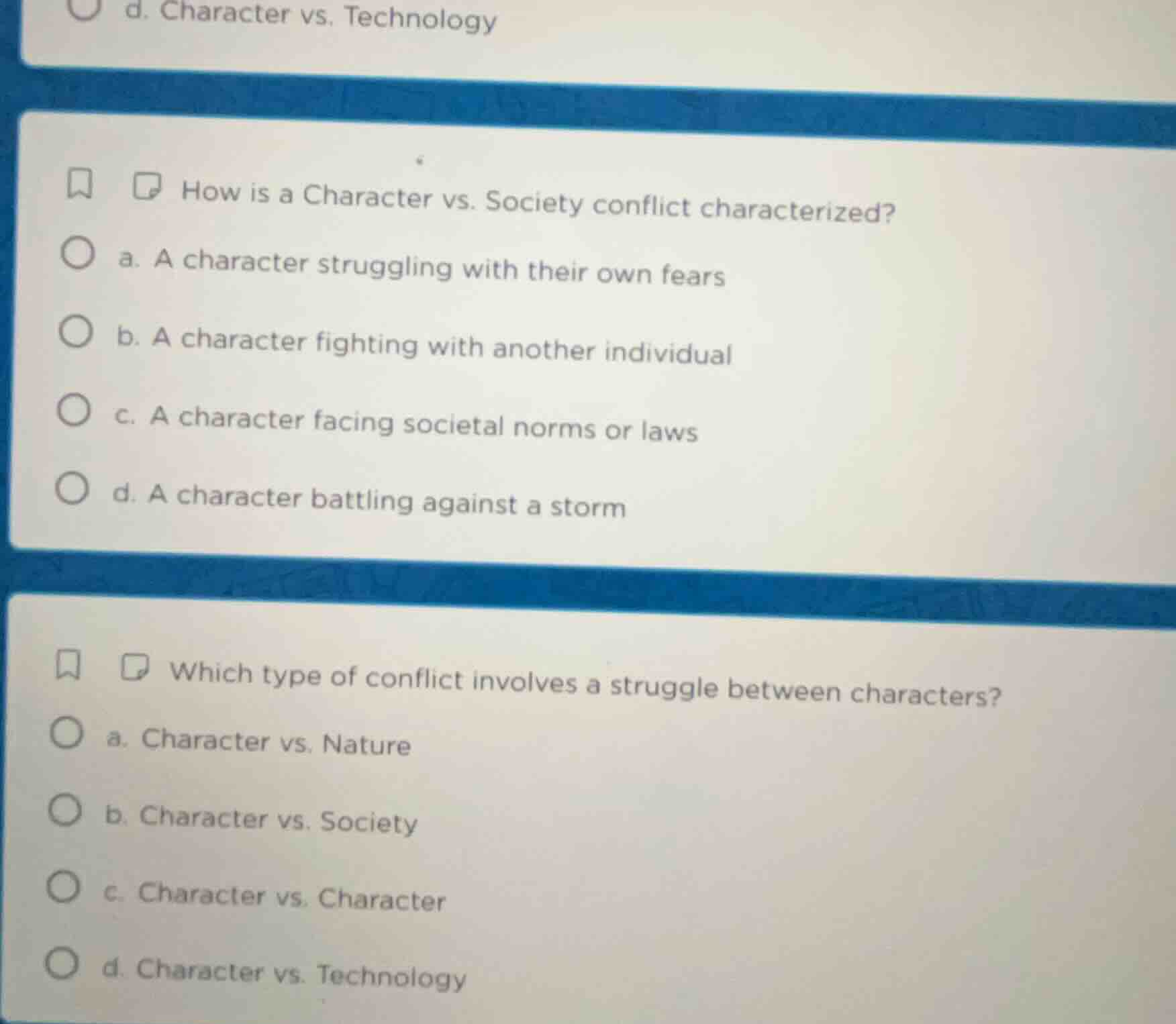 d. character vs. technology how is a character vs. society conflict cha…