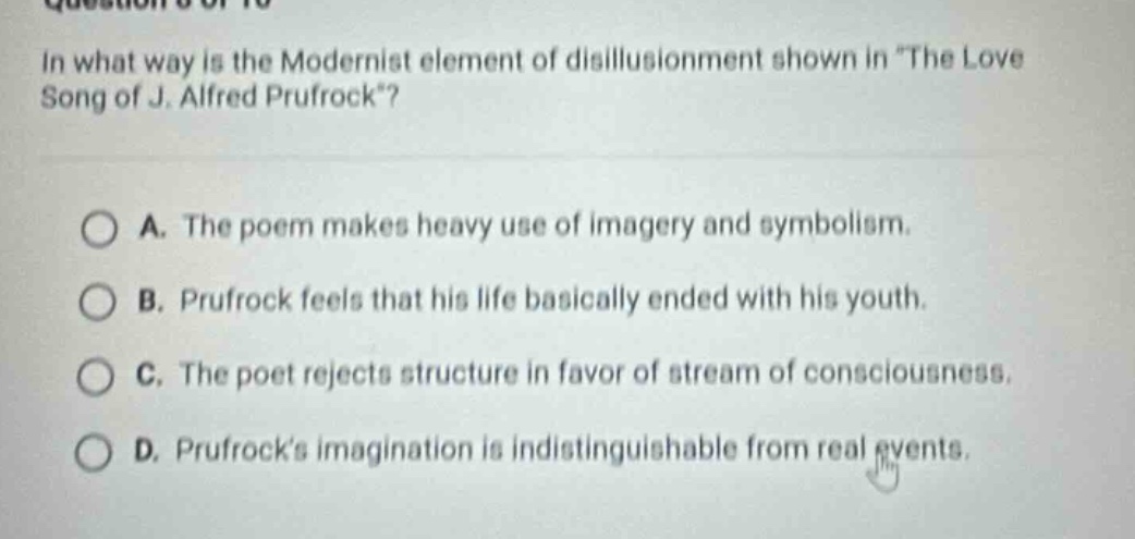 in what way is the modernist element of disillusionment shown in \the l…