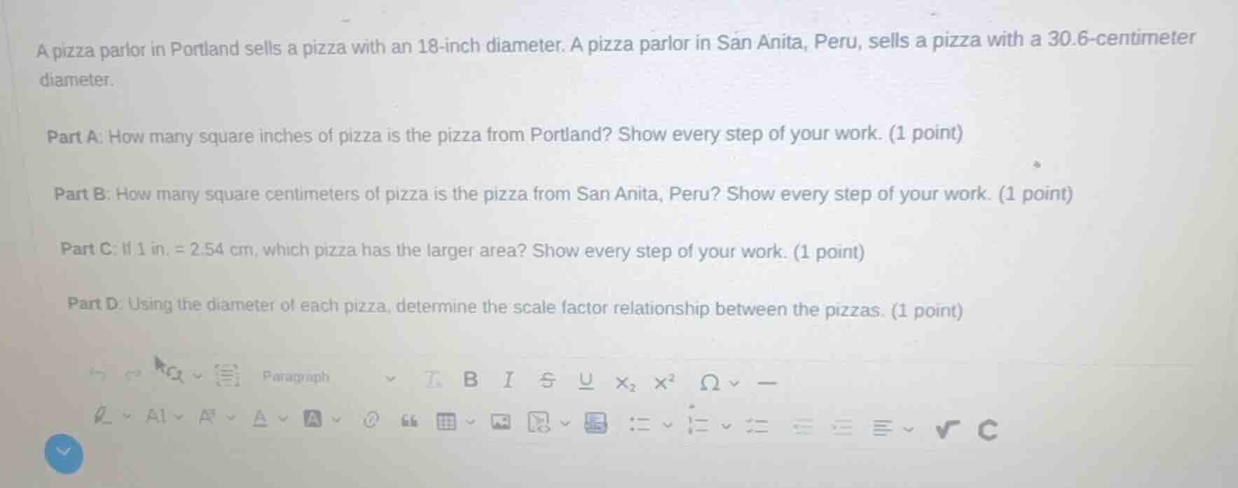 a pizza parlor in portland sells a pizza with an 18-inch diameter. a pi…