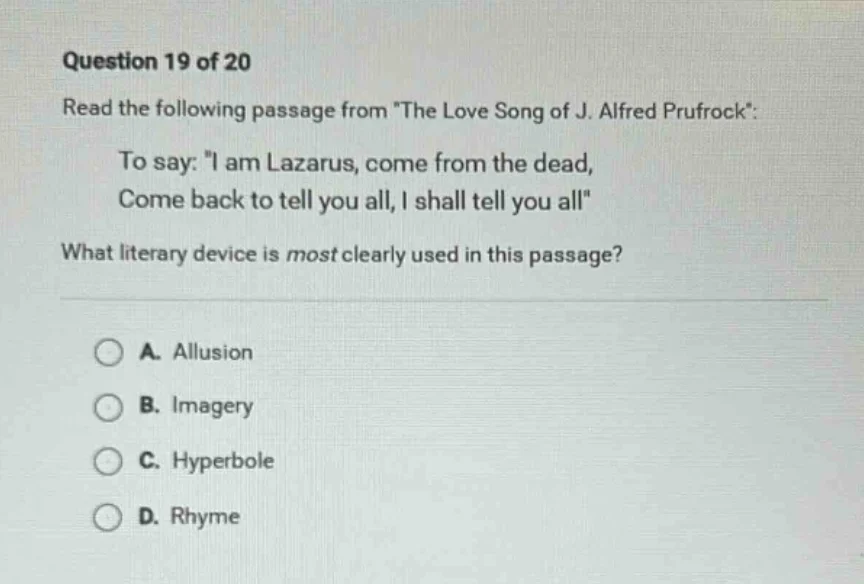 question 19 of 20 read the following passage from \the love song of j. …