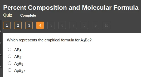 percent composition and molecular formula quiz complete 1 2 3 4 5 6 7 8…