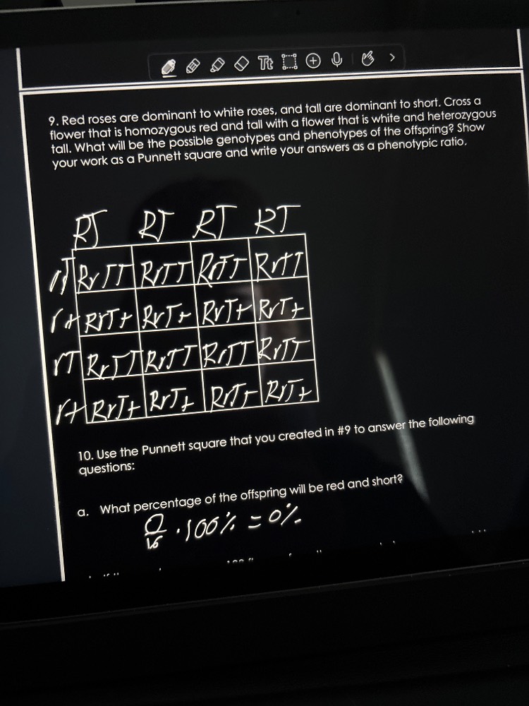 9. red roses are dominant to white roses, and tall are dominant to shor…