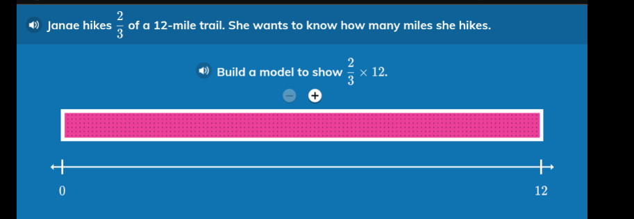 janae hikes $\frac{2}{3}$ of a 12-mile trail. she wants to know how man…