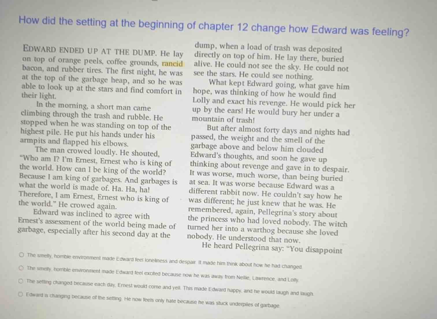 how did the setting at the beginning of chapter 12 change how edward wa…