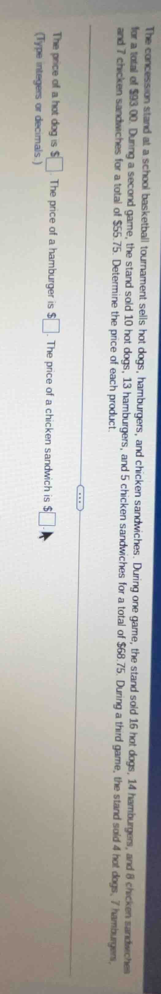 the concession stand at a school basketball tournament sells hot dogs, …