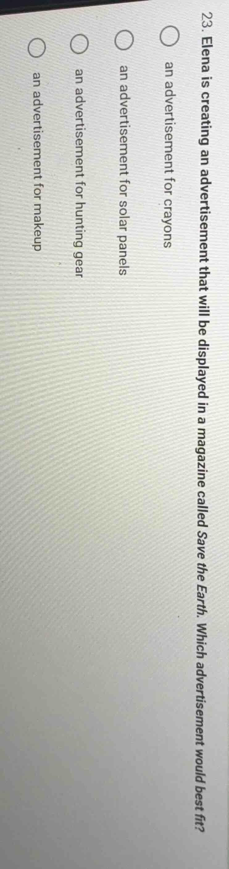 23. elena is creating an advertisement that will be displayed in a maga…