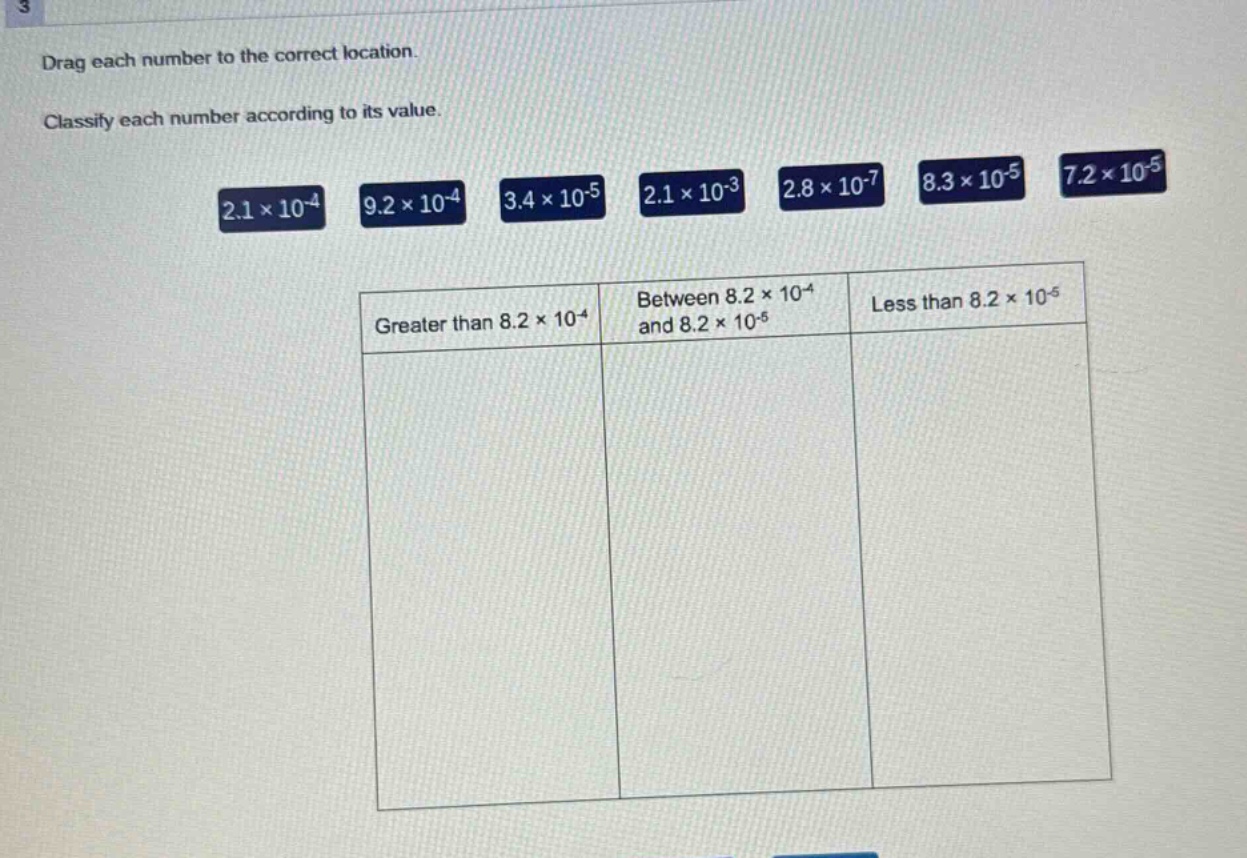 3 drag each number to the correct location. classify each number accord…