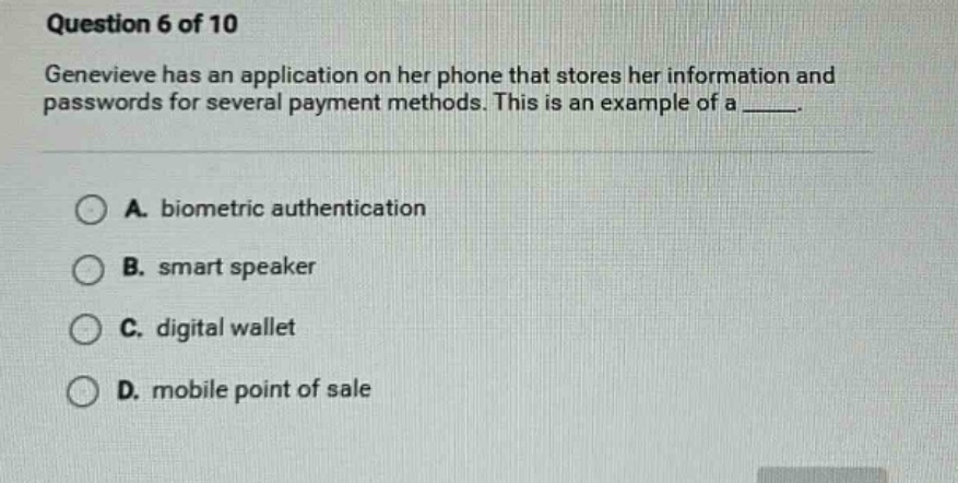 question 6 of 10 genevieve has an application on her phone that stores …