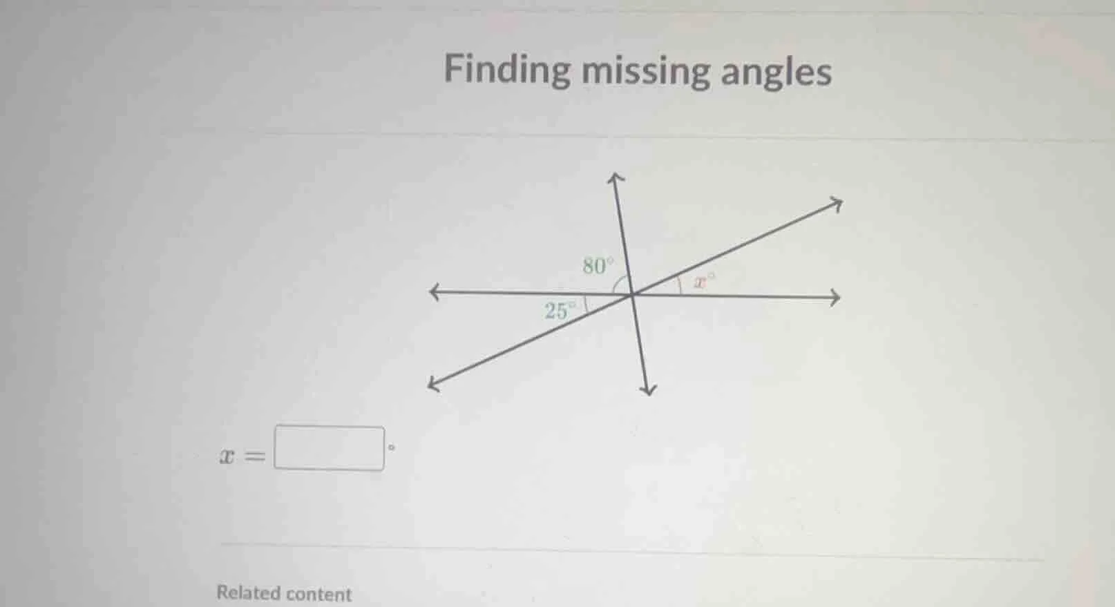 finding missing angles $x = \\square ^\\circ$ related content