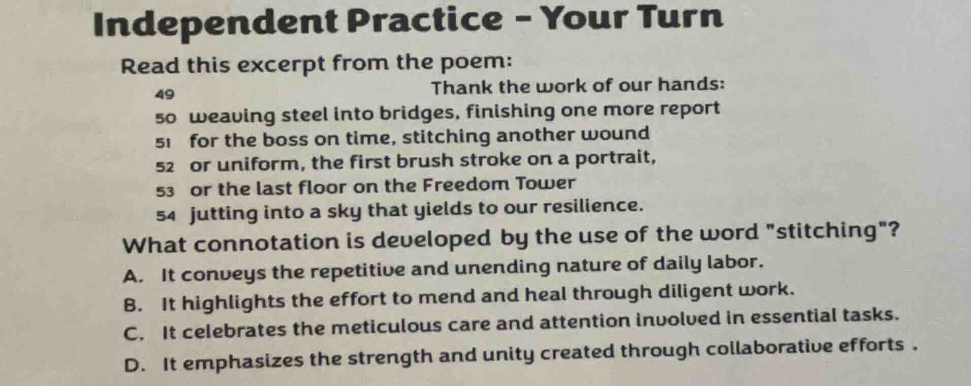 independent practice - your turn read this excerpt from the poem: 49 th…