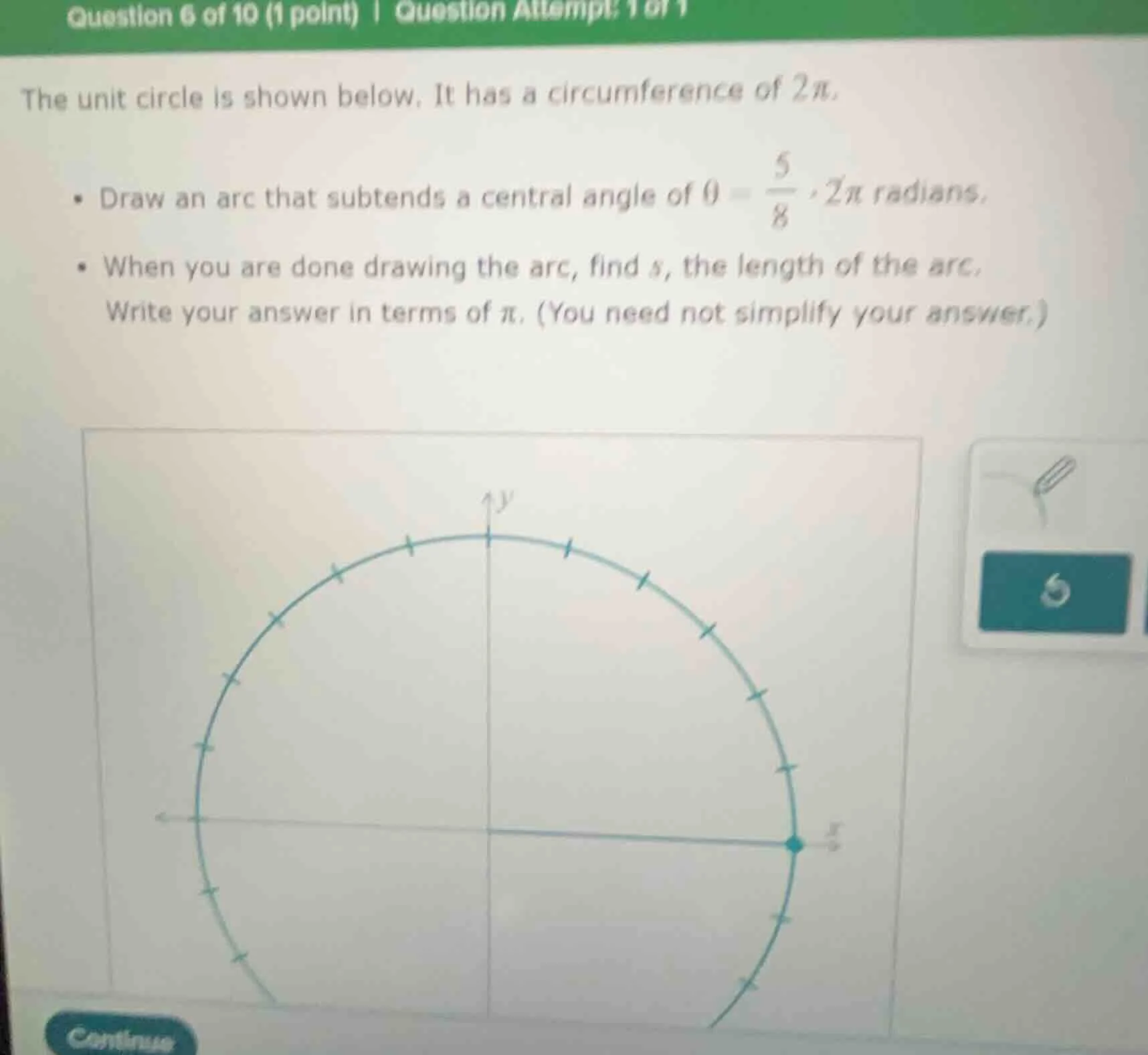 question 6 of 10 (1 point) | question attempt: 1 of 1 the unit circle i…