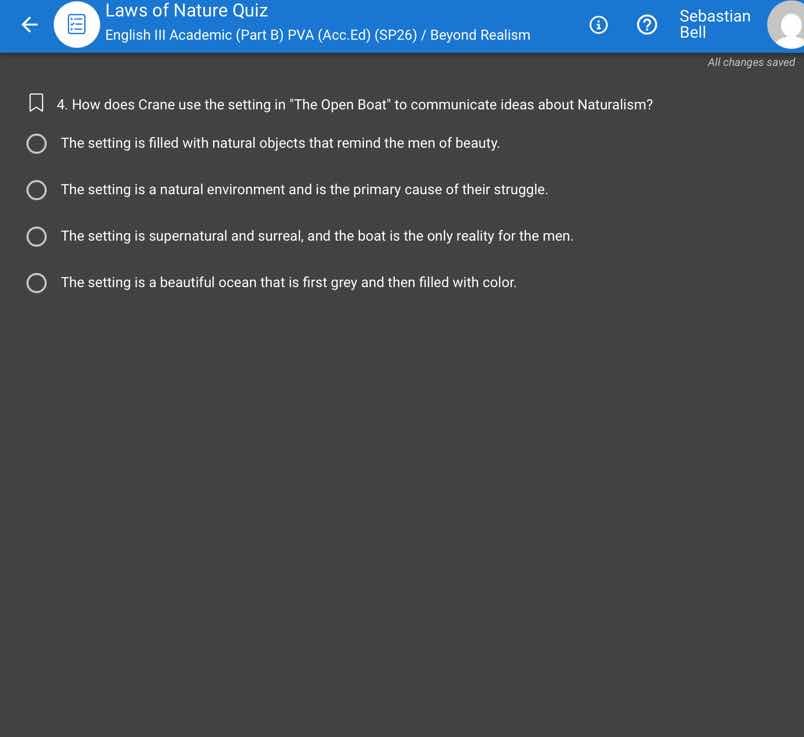 laws of nature quiz english iii academic (part b) pva (acc.ed) (sp26) /…