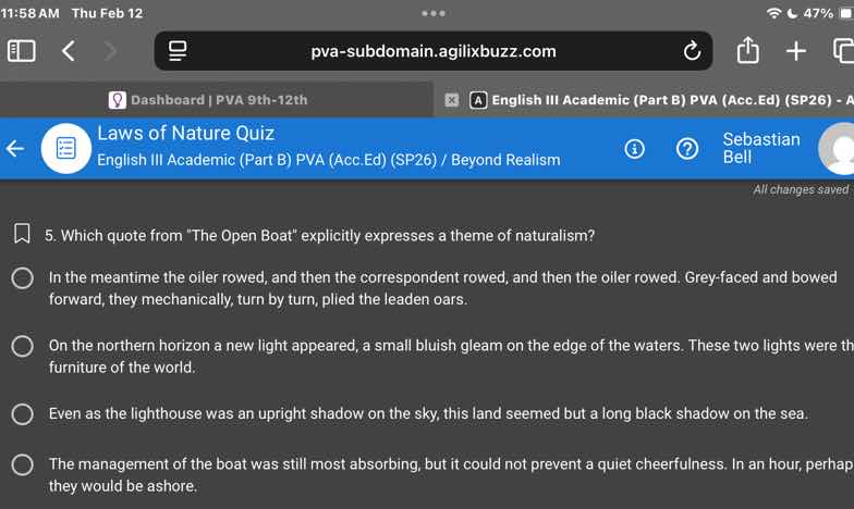 laws of nature quiz english iii academic (part b) pva (acc.ed) (sp26) /…