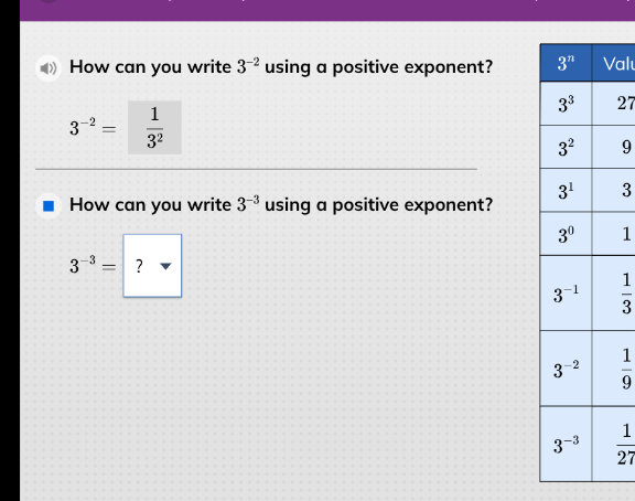 how can you write $3^{-2}$ using a positive exponent? $3^{-2}=\\frac{1}…