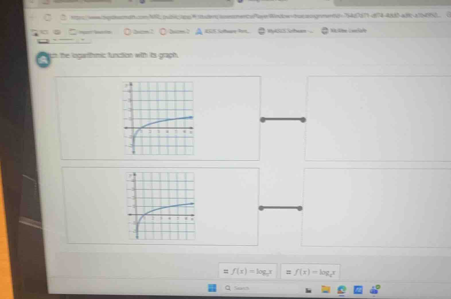 match the logarithmic function with its graph. $f(x)=\\log_{3}x$ $f(x)=…