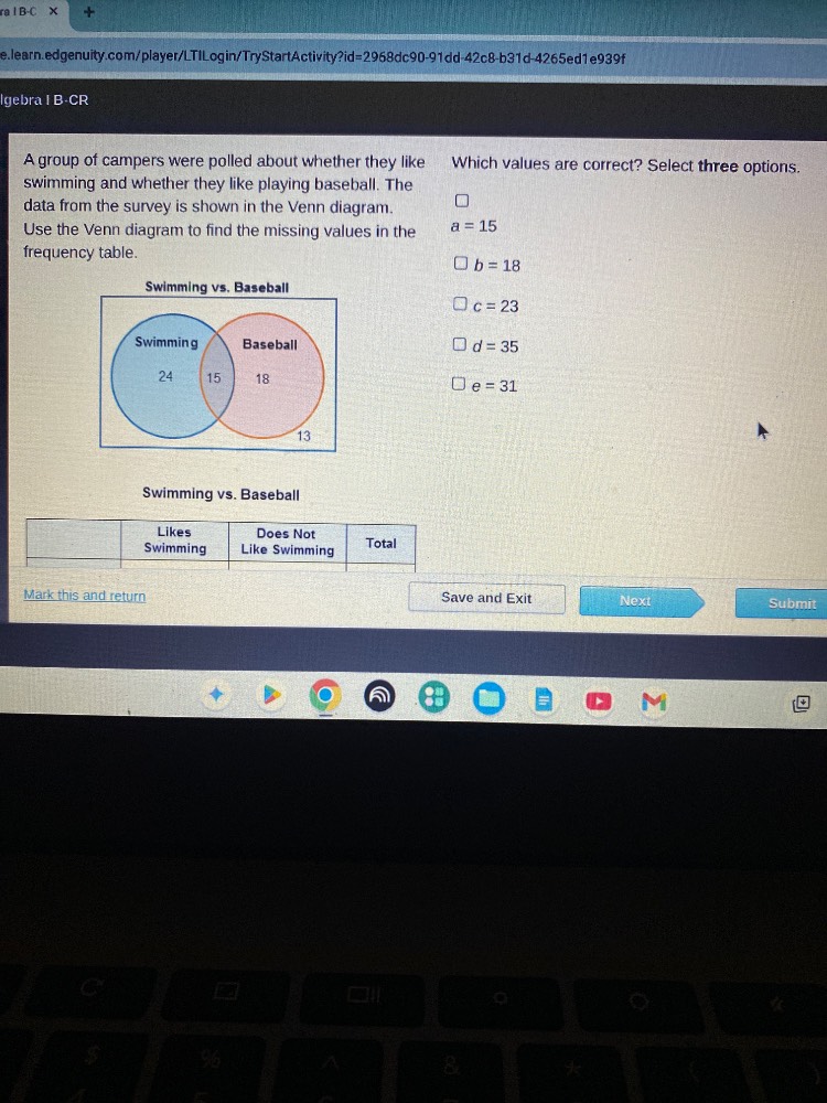 a group of campers were polled about whether they like swimming and whe…