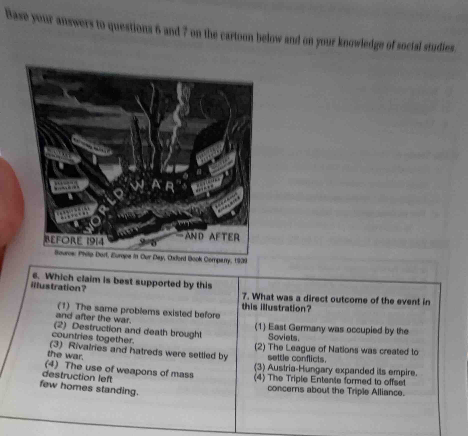 base your answers to questions 6 and 7 on the cartoon below and on your…