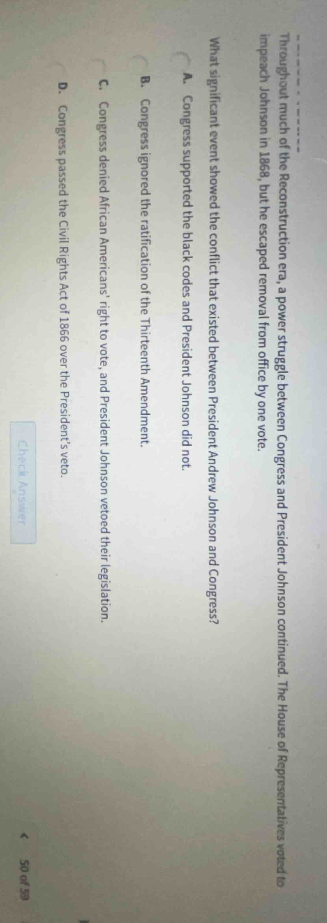 throughout much of the reconstruction era, a power struggle between con…