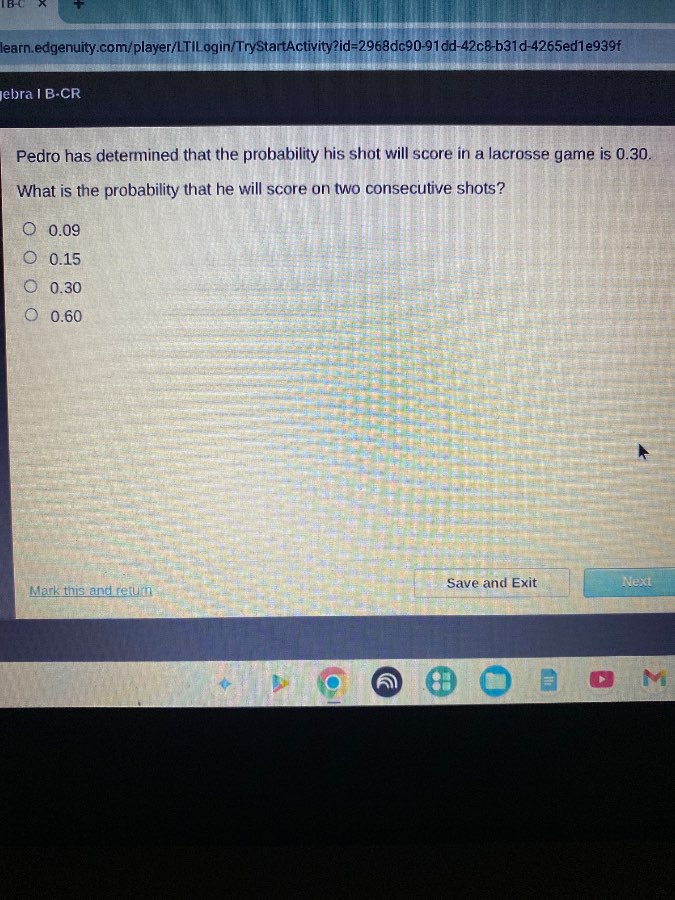 ebra i b-cr pedro has determined that the probability his shot will sco…