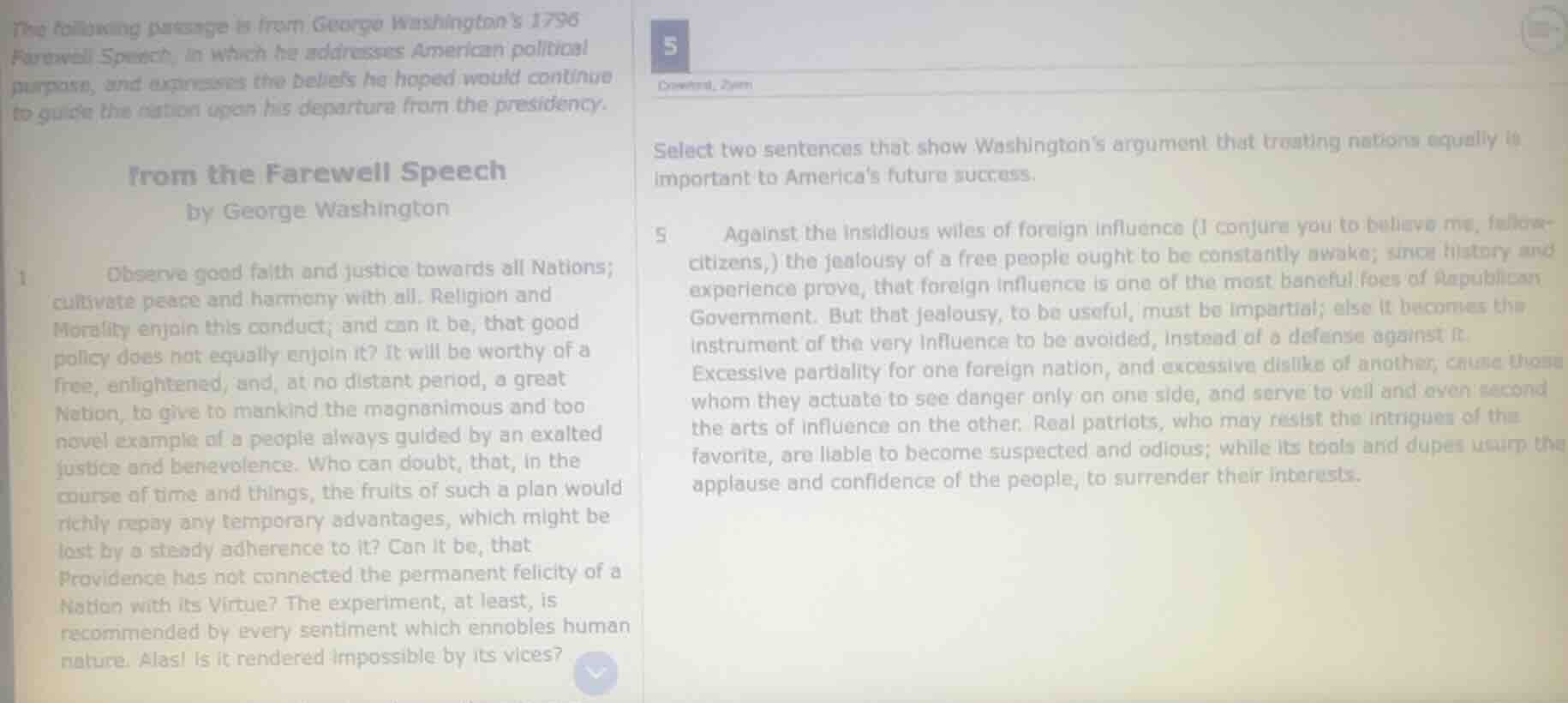 the following passage is from george washingtons 1796 farewell speech, …