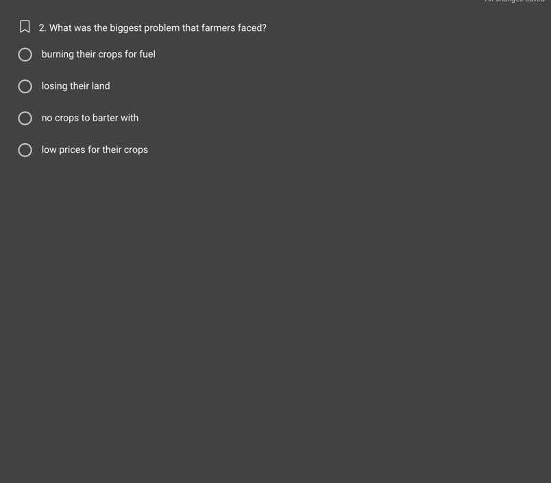 2. what was the biggest problem that farmers faced? burning their crops…